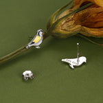 Goldfinch Bird Stud Earrings in Sterling Silver, Silver or Gold, Enamel Bird Earrings, Nature Inspired Animal Earrings
