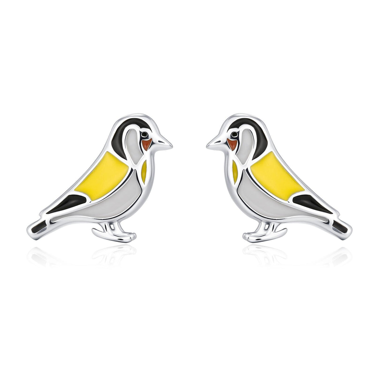 Goldfinch Bird Stud Earrings in Sterling Silver, Silver or Gold, Enamel Bird Earrings, Nature Inspired Animal Earrings