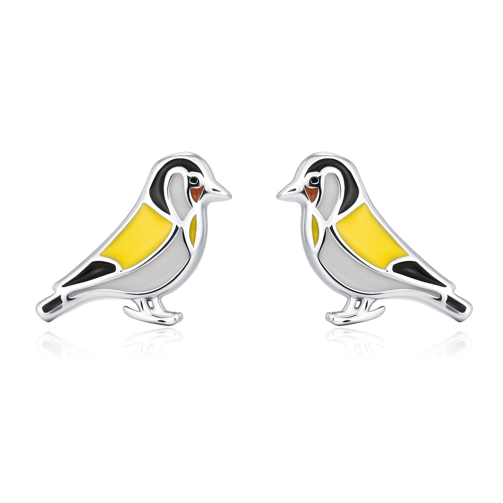 Goldfinch Bird Stud Earrings in Sterling Silver, Silver or Gold, Enamel Bird Earrings, Nature Inspired Animal Earrings