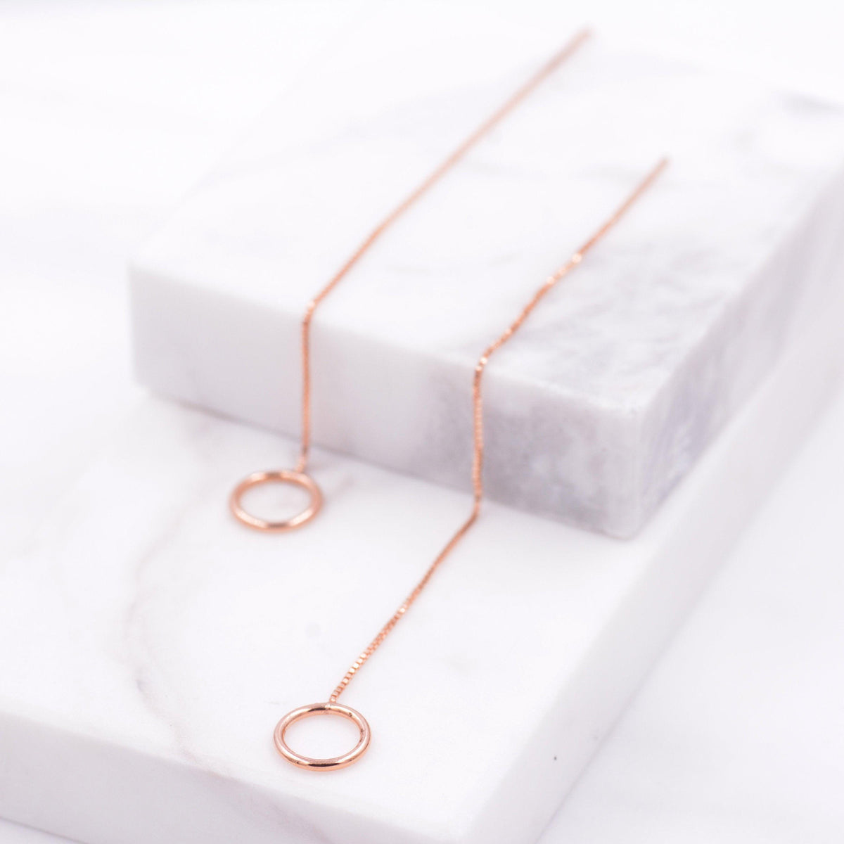 Sterling Silver Circle Ear Threaders, Silver or Gold or Rose Gold, Open Circle Threader Earrings