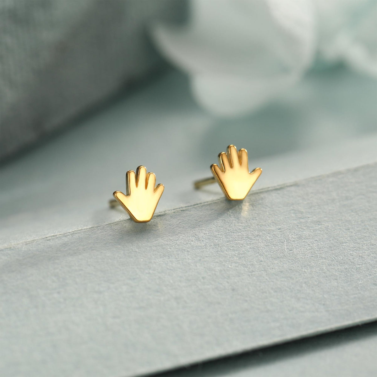 Tiny Hand Stud Earrings in Sterling Silver, Silver Gold or Rose Gold, Hand Stud Earrings, Cute Hand Earrings, Palm Earrings