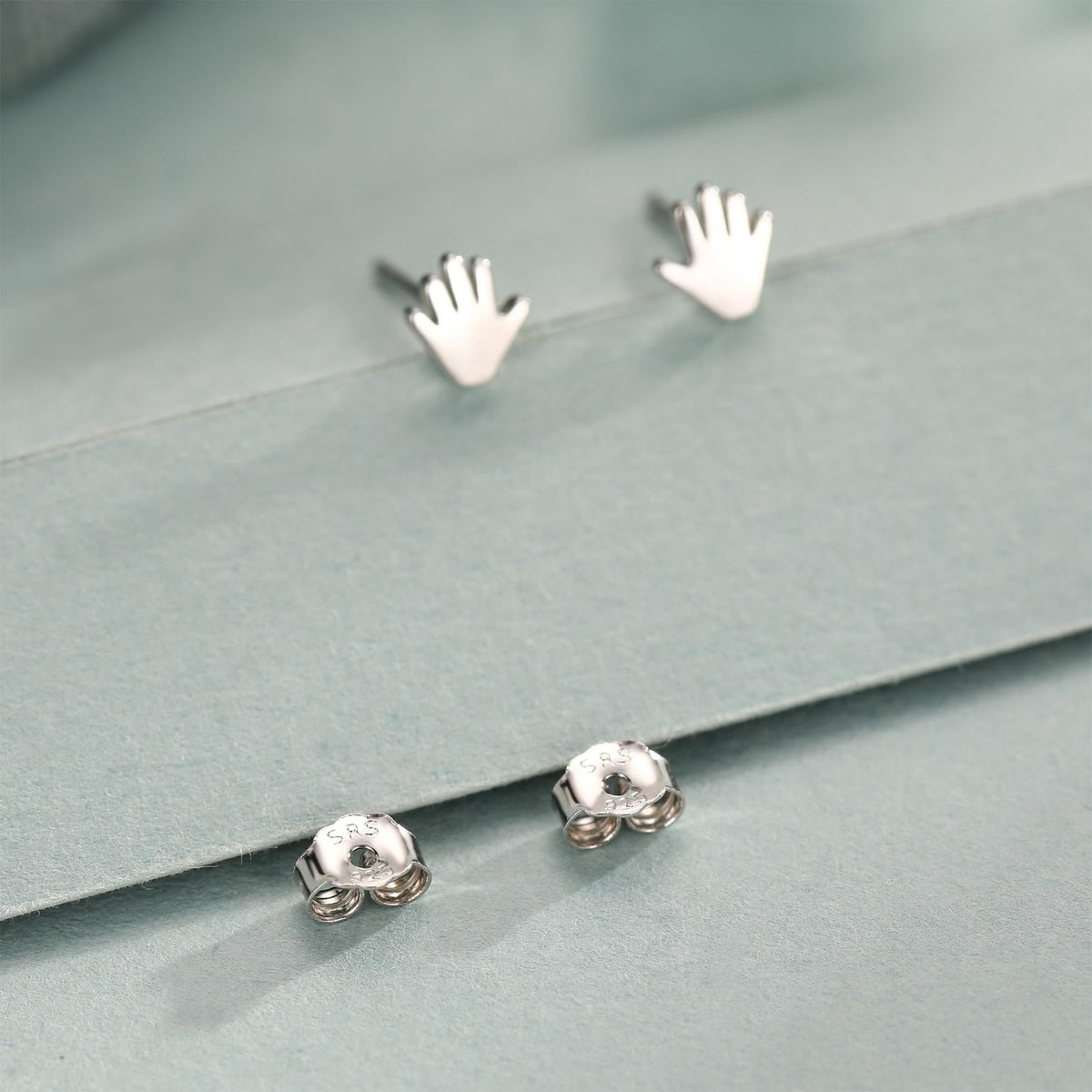 Tiny Hand Stud Earrings in Sterling Silver, Silver Gold or Rose Gold, Hand Stud Earrings, Cute Hand Earrings, Palm Earrings