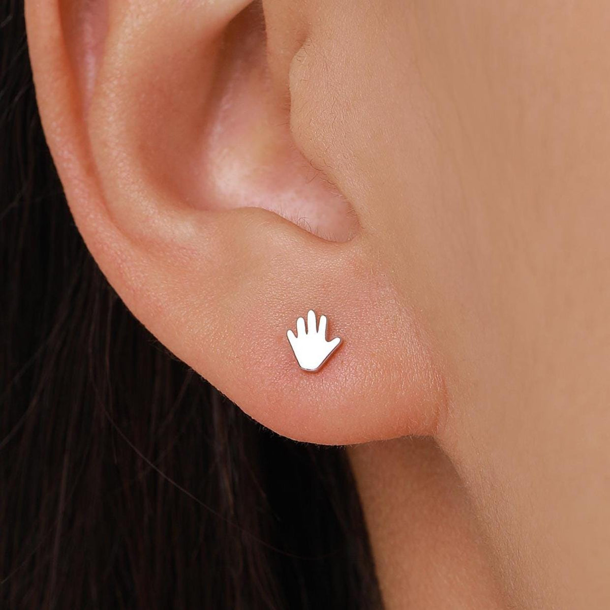 Tiny Hand Stud Earrings in Sterling Silver, Silver Gold or Rose Gold, Hand Stud Earrings, Cute Hand Earrings, Palm Earrings
