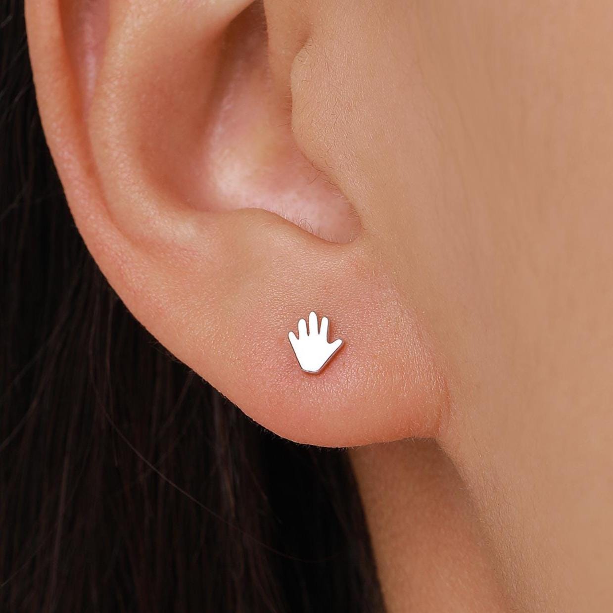 Tiny Hand Stud Earrings in Sterling Silver, Silver Gold or Rose Gold, Hand Stud Earrings, Cute Hand Earrings, Palm Earrings