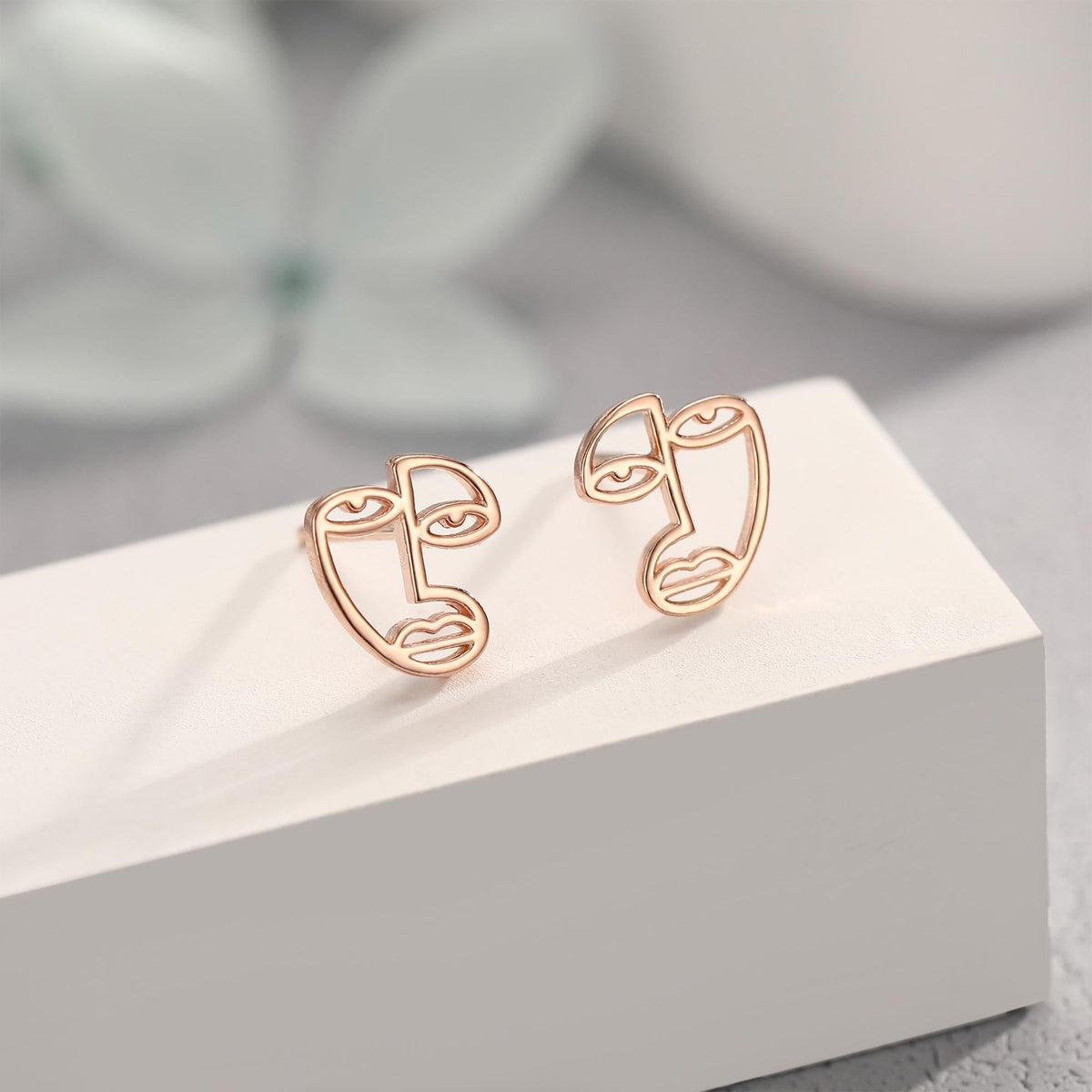 Art Inspired Asymmetric Face Stud Earrings in Sterling Silver, Silver, Gold or Rose Gold, Face Earrings