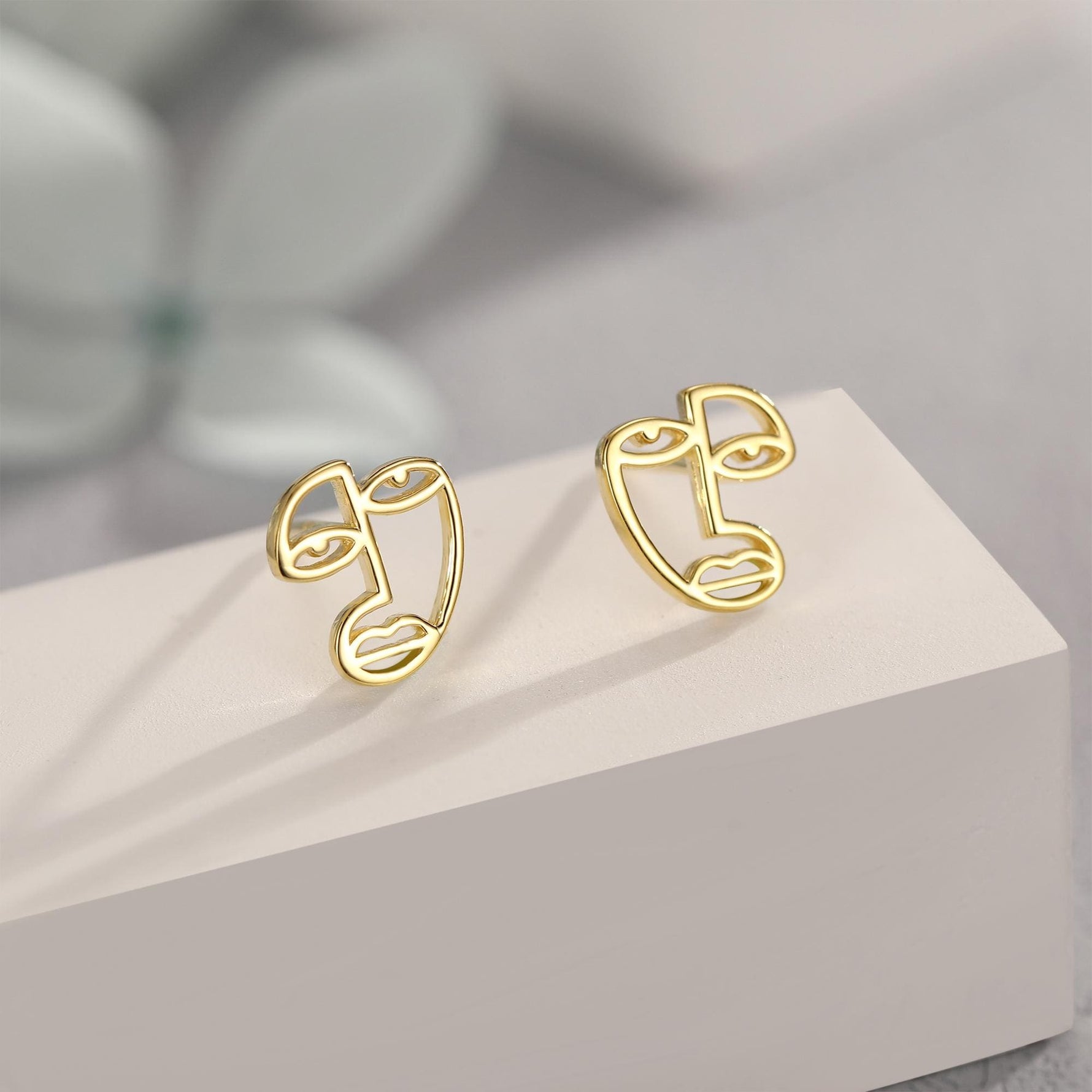 Art Inspired Asymmetric Face Stud Earrings in Sterling Silver, Silver, Gold or Rose Gold, Face Earrings