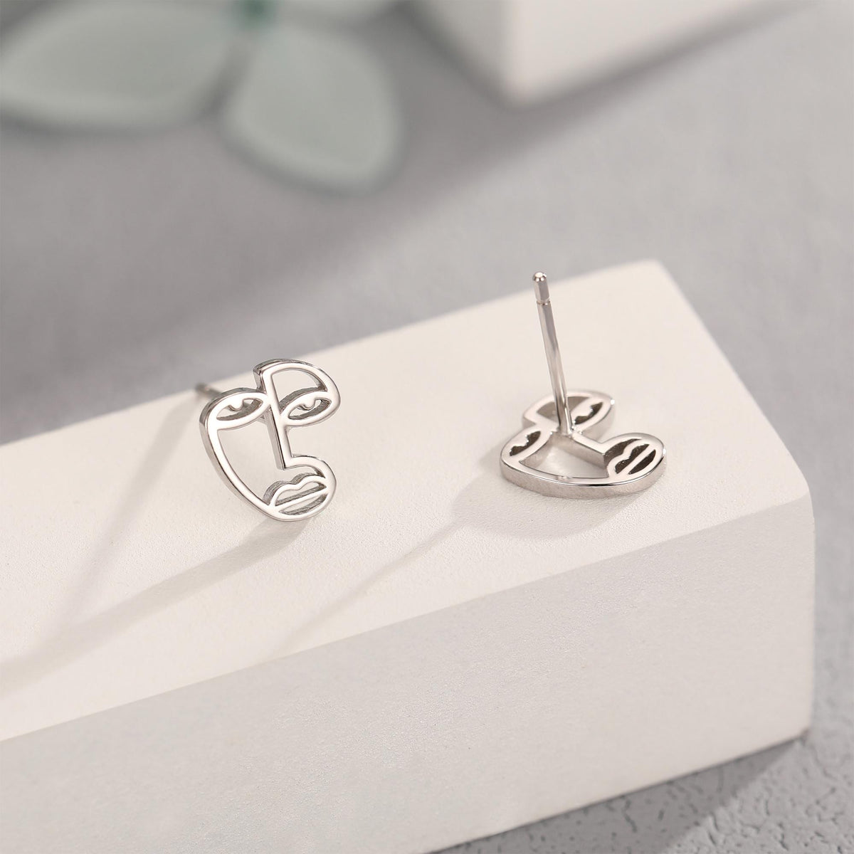 Art Inspired Asymmetric Face Stud Earrings in Sterling Silver, Silver, Gold or Rose Gold, Face Earrings