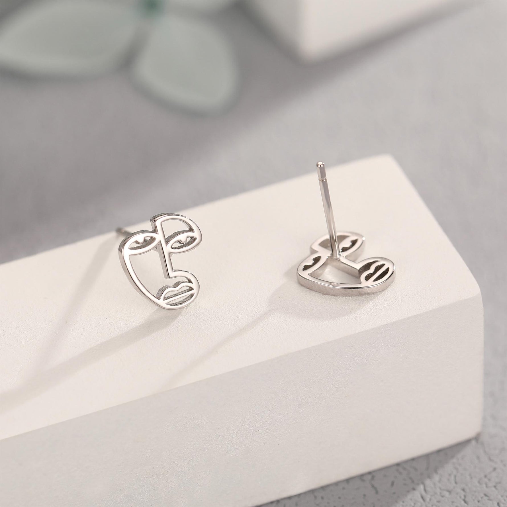 Art Inspired Asymmetric Face Stud Earrings in Sterling Silver, Silver, Gold or Rose Gold, Face Earrings