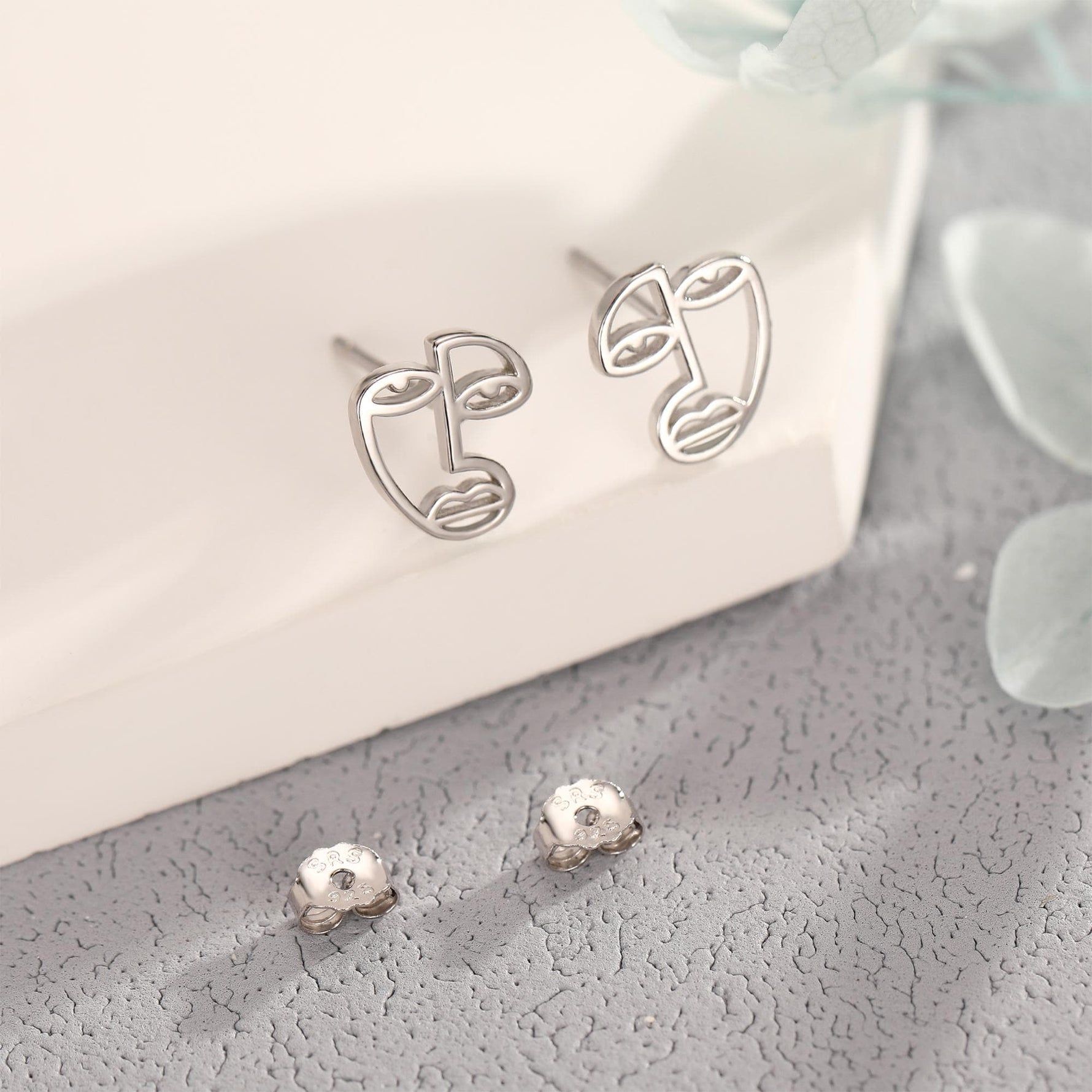 Art Inspired Asymmetric Face Stud Earrings in Sterling Silver, Silver, Gold or Rose Gold, Face Earrings