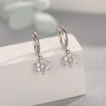 Tiny CZ Flower Dangle Huggie Hoop in Sterling Silver, Silver or Gold or Rose Gold, Skinny CZ Snowflake Earrings, CZ Flower Hoops