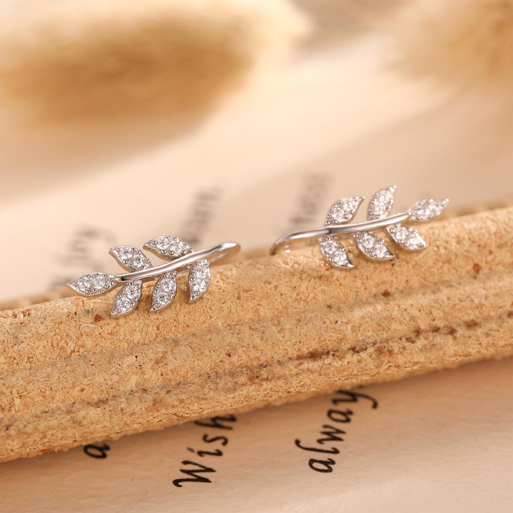 CZ Leaf Mini Crawler Earrings in Sterling Silver, Silver, Gold or Rose Gold, Olive Branch Climber Earrings, Nature Inspired Ear Climbers