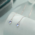 Moonstone Oval Threader Earrings in Sterling Silver, Simulated Moonstone Threaders, Mermaid Crystal Earrings, Ear Threaders