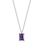 Emerald Cut Amethyst Purple CZ Pendant Necklace in Sterling Silver, Rectangular Cut Crystal Earrings, Purple CZ Necklace
