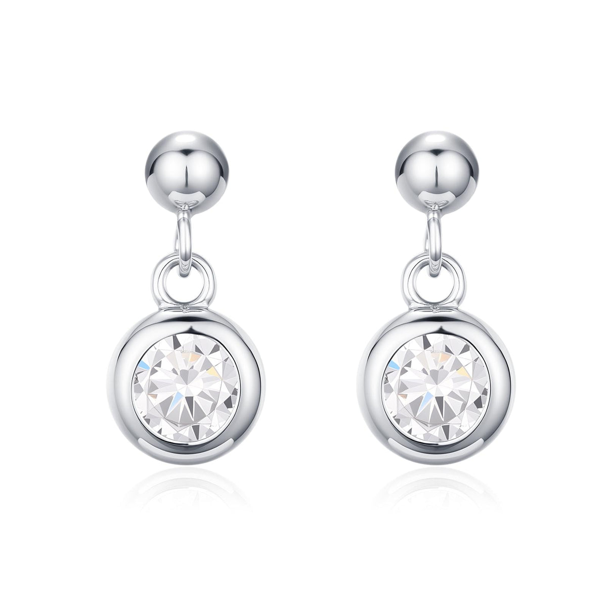 Tiny Dangling Solitaire CZ Stone Drop Stud Earrings in Sterling Silver, Classic Minimalist Geometric Design, Delicate