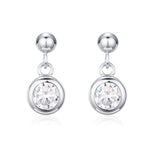 Tiny Dangling Solitaire CZ Stone Drop Stud Earrings in Sterling Silver, Classic Minimalist Geometric Design, Delicate