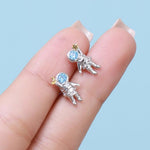 Mismatched Blue CZ Astronaut Moon and Star Stud Earrings in Sterling Silver