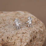 Sterling Silver Clear CZ Astronaut Moon and Star Stud Earrings