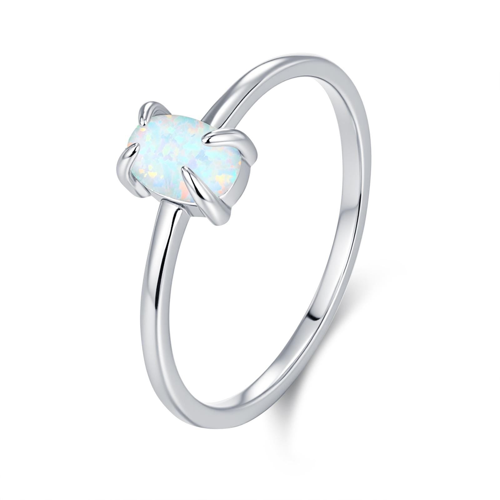 Fire Opal Ring in Sterling Silver, US 5 - 8, 4x6mm, Lab Opal Stone Ring, White Opal Ring