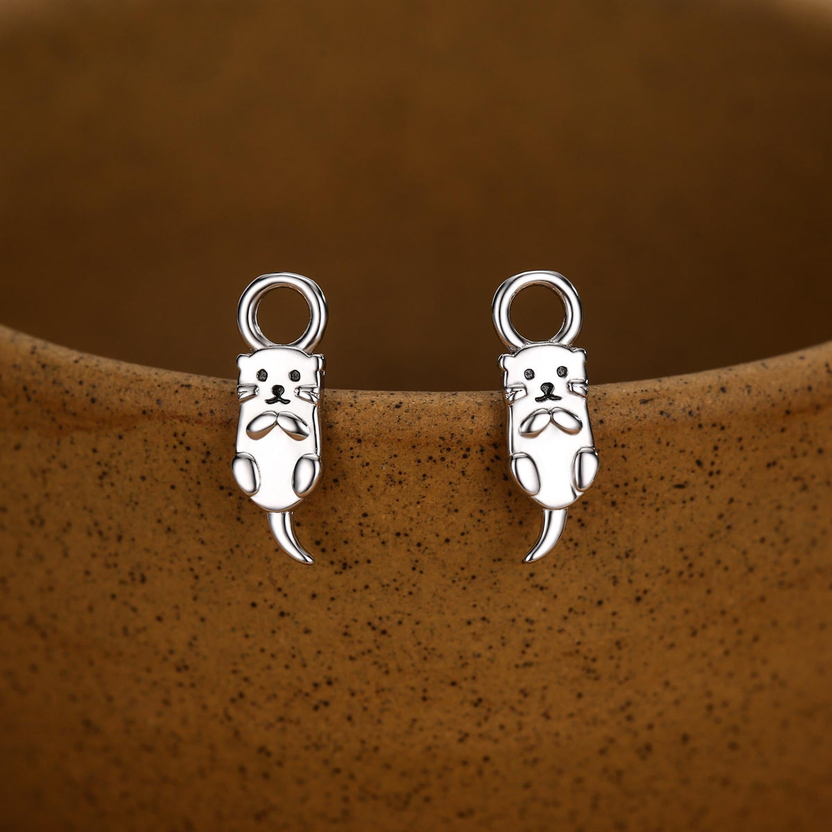 Otter Charms for Huggie Hoop Earrings in Sterling Silver