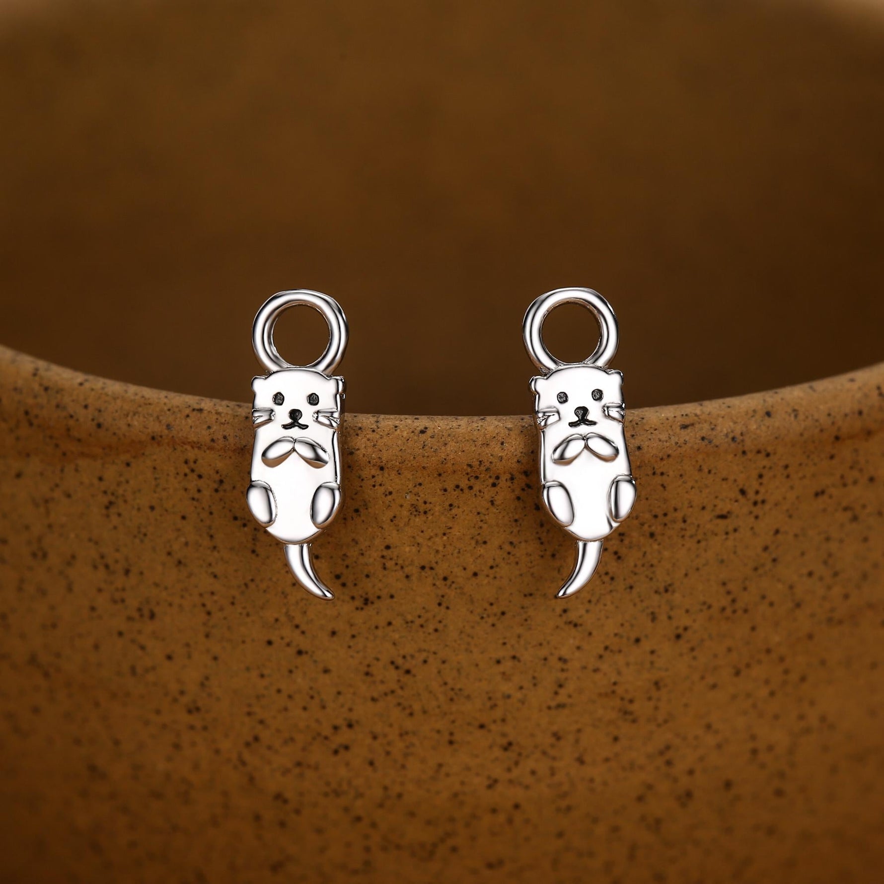 Otter Charms for Huggie Hoop Earrings in Sterling Silver