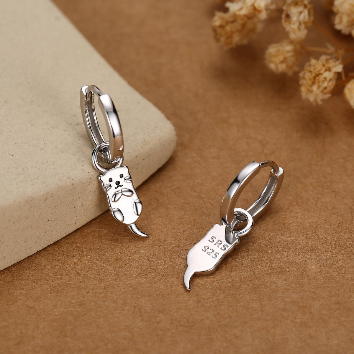 Otter Charms for Huggie Hoop Earrings in Sterling Silver