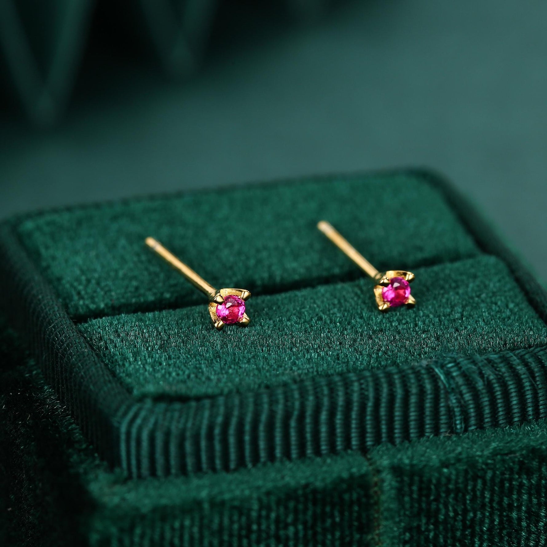 Extra Tiny 2mm Ruby Pink CZ Stud Earrings in Sterling Silver, Barely Visible Stud Earrings, 2mm Pink Earrings, Tiny Crystal Earrings
