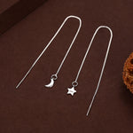 Moon and Star Threader Earrings in Sterling Silver, Silver or Gold, Crescent Moon Ear Threaders, 10cm long threaders, Double Piecing