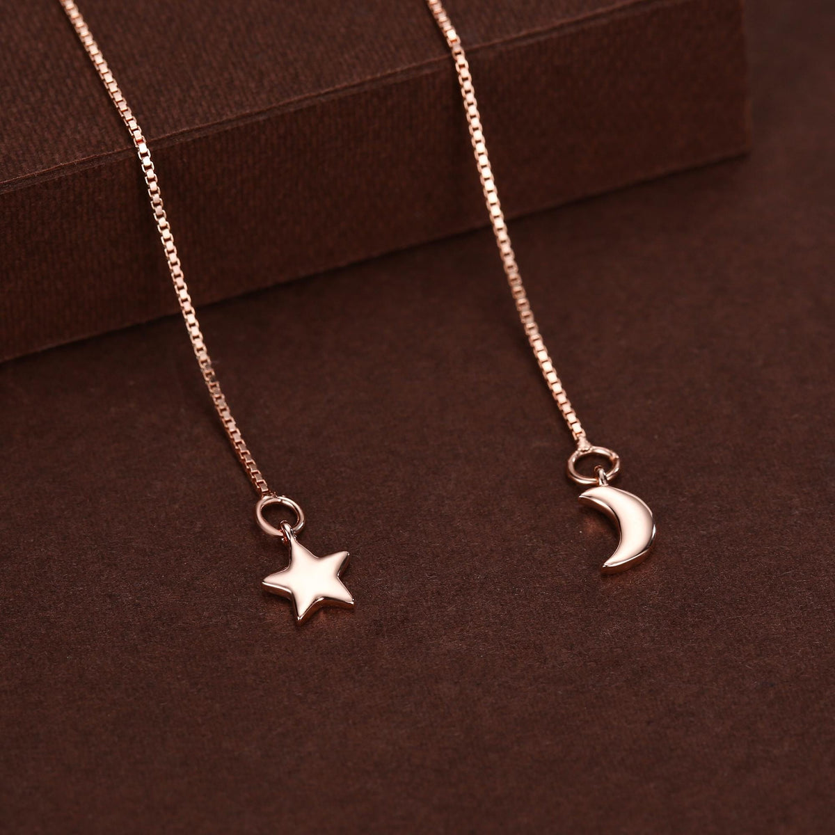 Moon and Star Threader Earrings in Sterling Silver, Silver or Gold, Crescent Moon Ear Threaders, 10cm long threaders, Double Piecing