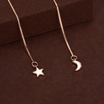 Moon and Star Threader Earrings in Sterling Silver, Silver or Gold, Crescent Moon Ear Threaders, 10cm long threaders, Double Piecing