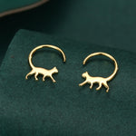 Tiny Cat Hoop Earrings in Sterling Silver, Silver or Gold, Minimalist Cat Silhouette Earrings, Simple Cat Earrings