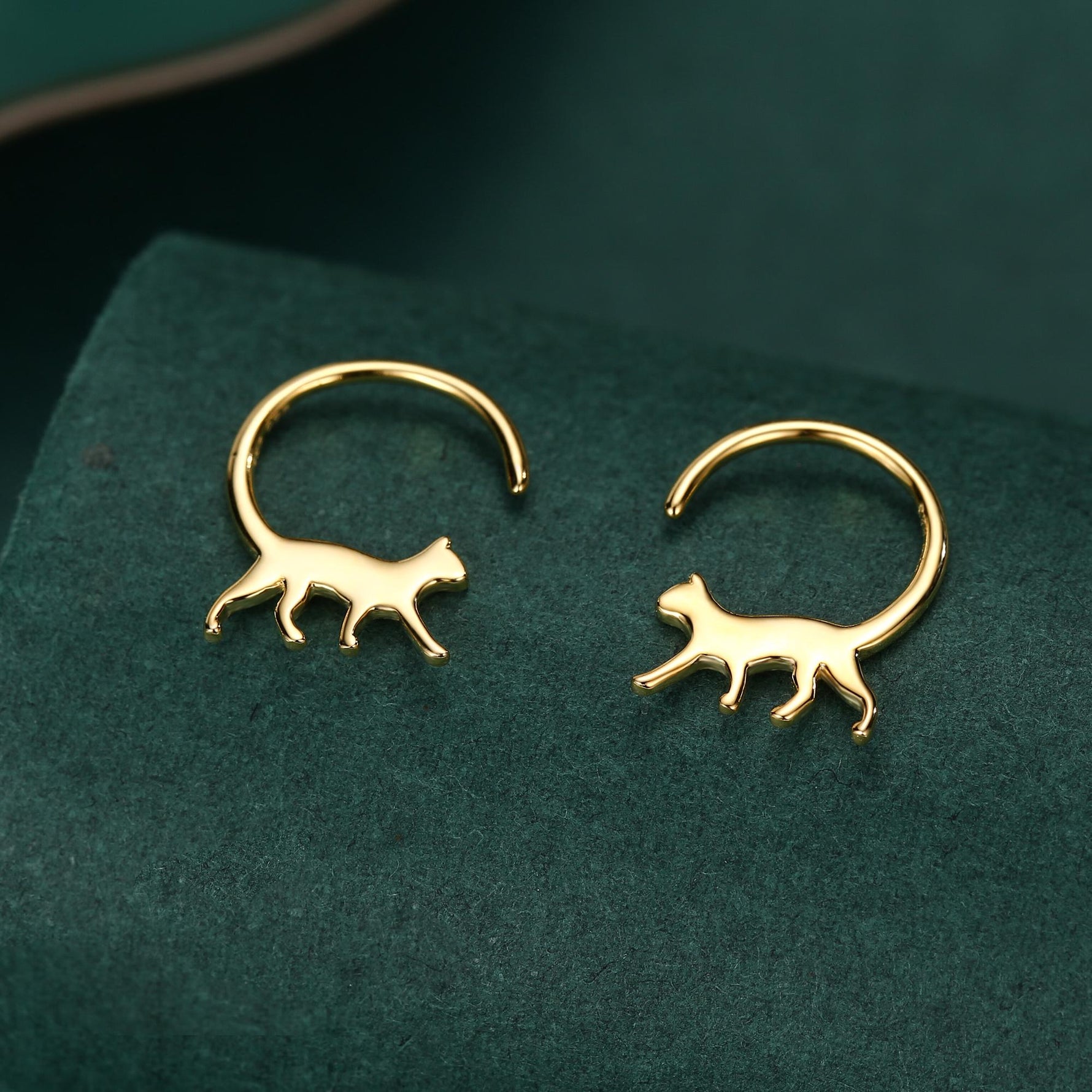 Tiny Cat Hoop Earrings in Sterling Silver, Silver or Gold, Minimalist Cat Silhouette Earrings, Simple Cat Earrings