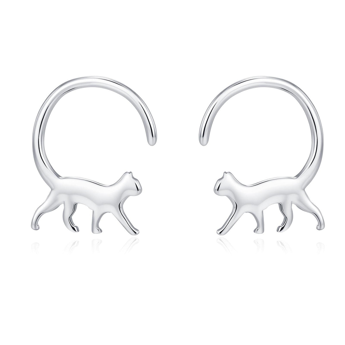 Tiny Cat Hoop Earrings in Sterling Silver, Silver or Gold, Minimalist Cat Silhouette Earrings, Simple Cat Earrings