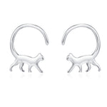Tiny Cat Hoop Earrings in Sterling Silver, Silver or Gold, Minimalist Cat Silhouette Earrings, Simple Cat Earrings