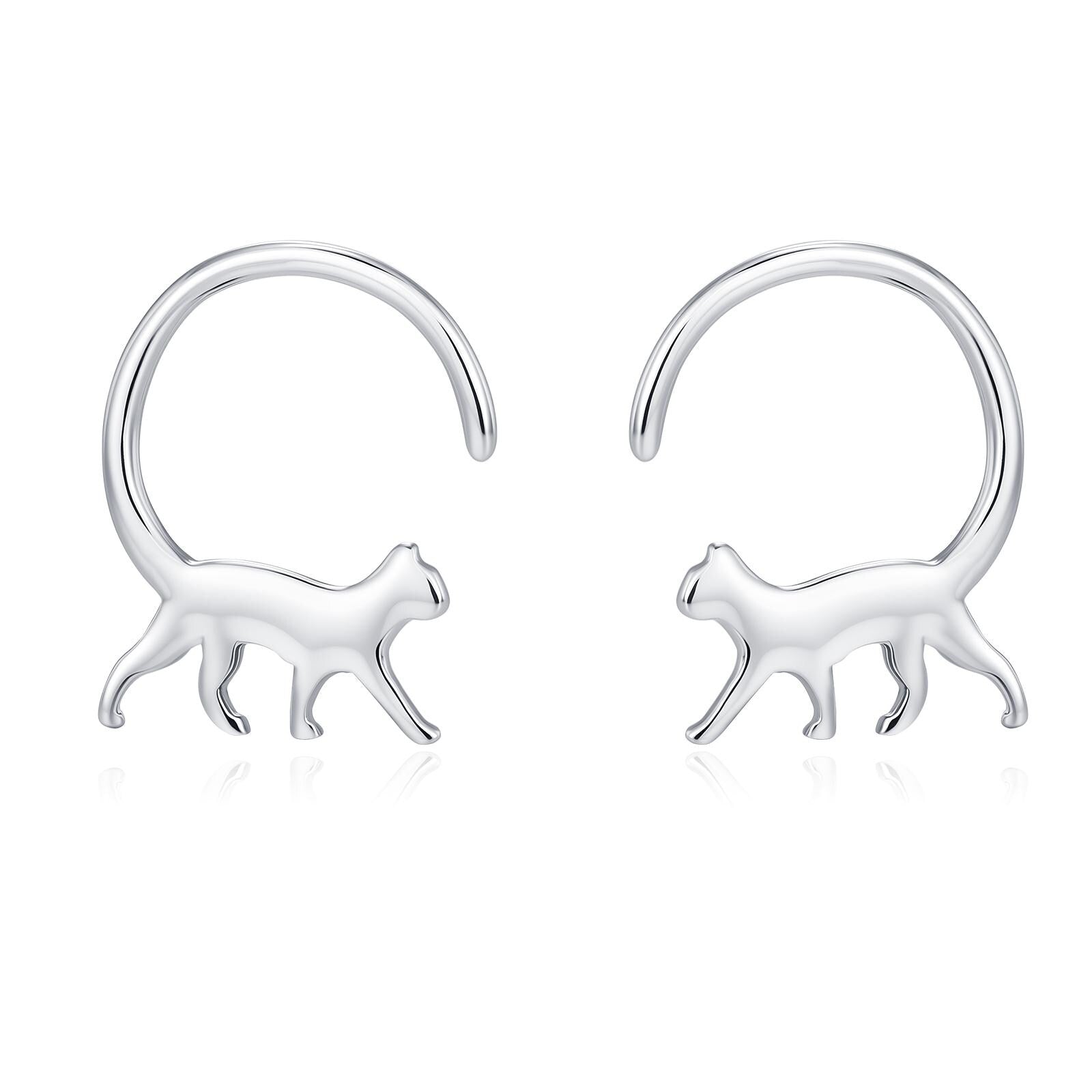 Tiny Cat Hoop Earrings in Sterling Silver, Silver or Gold, Minimalist Cat Silhouette Earrings, Simple Cat Earrings