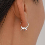 Tiny Cat Hoop Earrings in Sterling Silver, Silver or Gold, Minimalist Cat Silhouette Earrings, Simple Cat Earrings