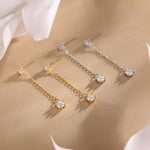 Clear CZ Dangle Chain Stud Drop Earrings in Sterling Silver, Silver or Gold, Geometric Double CZ Chain Earrings, CZ Drop Earrings