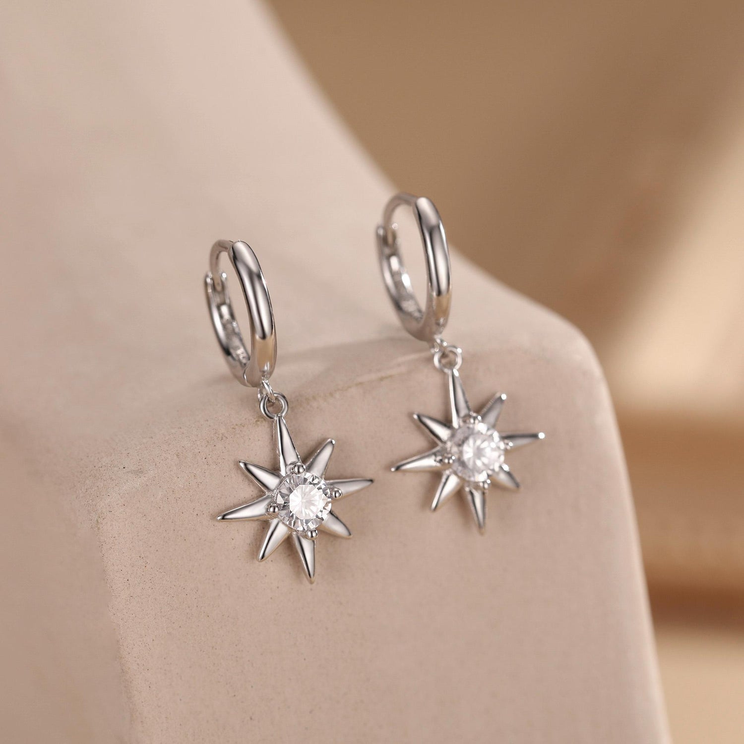Starburst Huggie Hoop Earrings in Sterling Silver