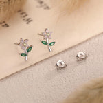 Extra Tiny Opal Pink CZ Flower Stud Earrings in Sterling Silver