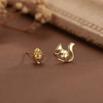 Mismatched Pine Cone and Squirrel Stud Earrings in Sterling Silver