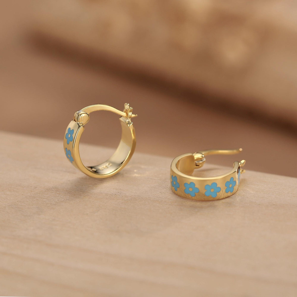Sterling Silver Enamel Forget Me Not Huggie Hoops