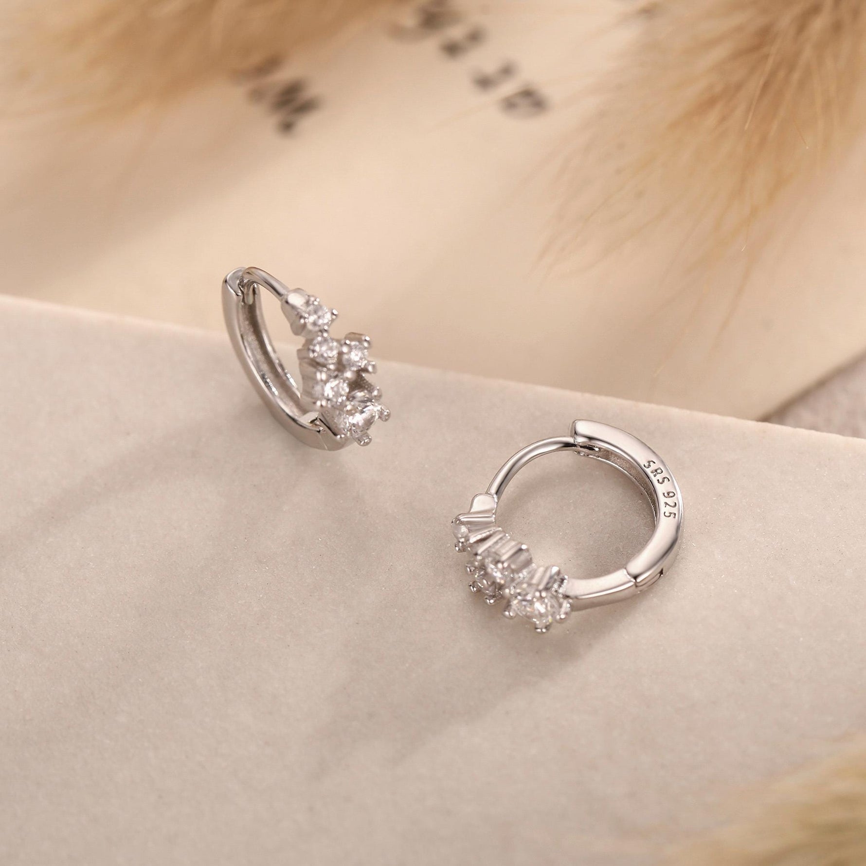 Star Constellation CZ Huggie Hoop in Sterling Silver, Silver or Gold or Rose Gold, 9mm Inner Diameter, Stacking Earrings, CZ Cluster Hoops,