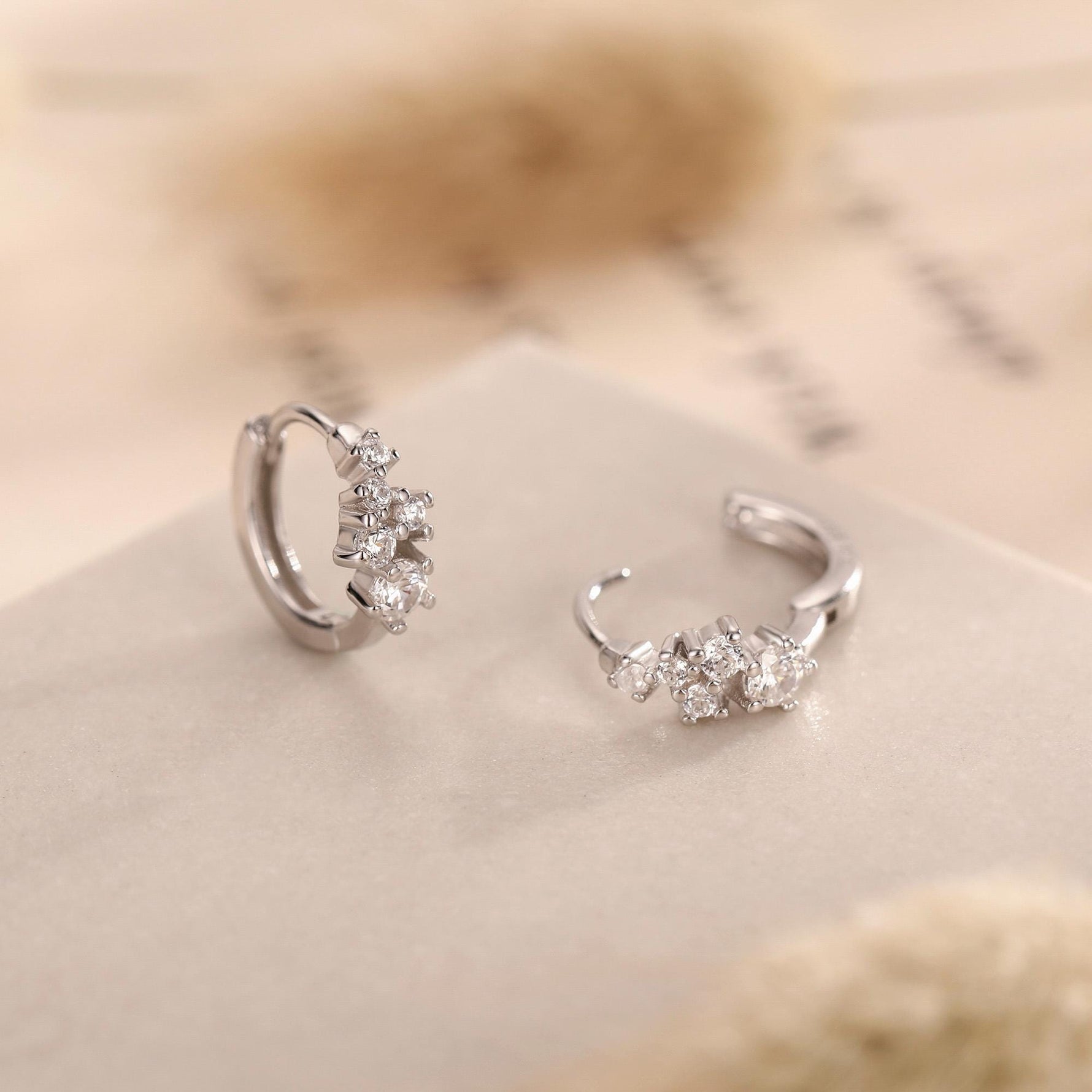 Star Constellation CZ Huggie Hoop in Sterling Silver, Silver or Gold or Rose Gold, 9mm Inner Diameter, Stacking Earrings, CZ Cluster Hoops,