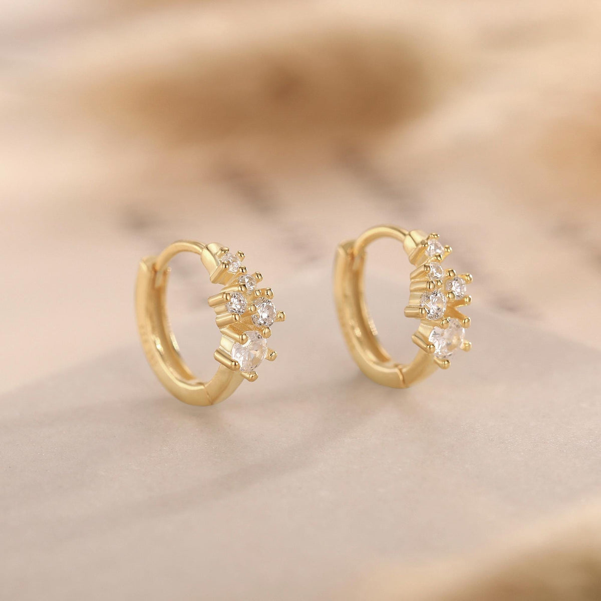 Star Constellation CZ Huggie Hoop in Sterling Silver, Silver or Gold or Rose Gold, 9mm Inner Diameter, Stacking Earrings, CZ Cluster Hoops,