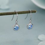 Tiny Aquamarine Blue CZ Drop Earrings in Sterling Silver