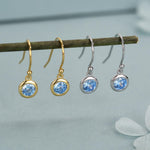 Tiny Aquamarine Blue CZ Drop Earrings in Sterling Silver