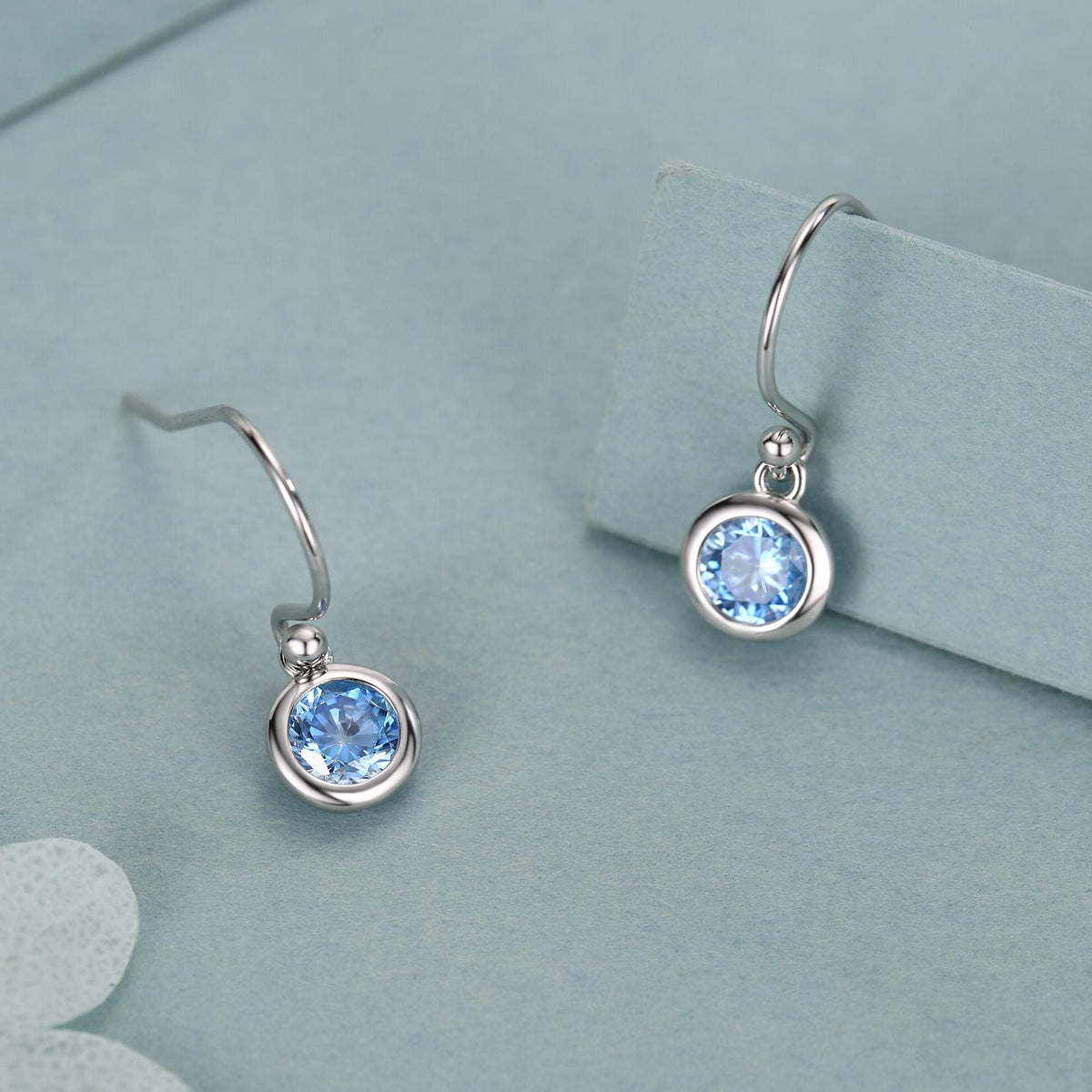 Tiny Aquamarine Blue CZ Drop Earrings in Sterling Silver