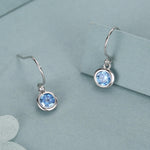 Tiny Aquamarine Blue CZ Drop Earrings in Sterling Silver