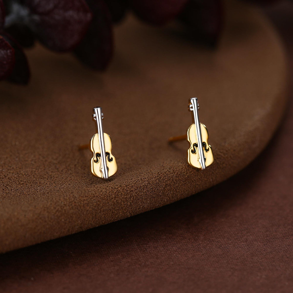 Tiny Violin Stud Earrings in Sterling Silver, Silver or Gold, Music Earrings