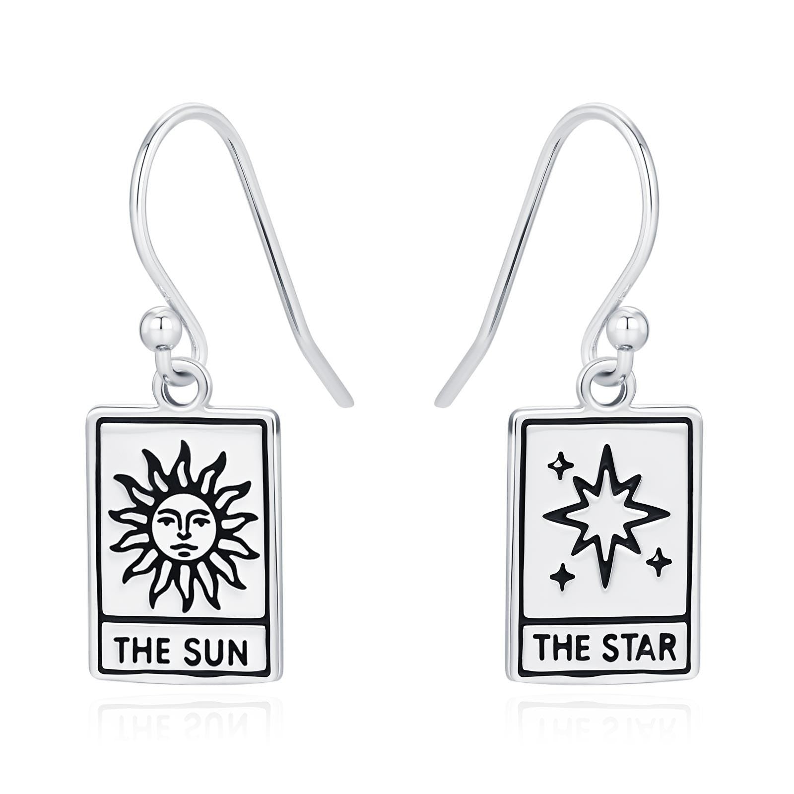 Sterling Silver Tarot Sun and Star Enamel Drop Earrings