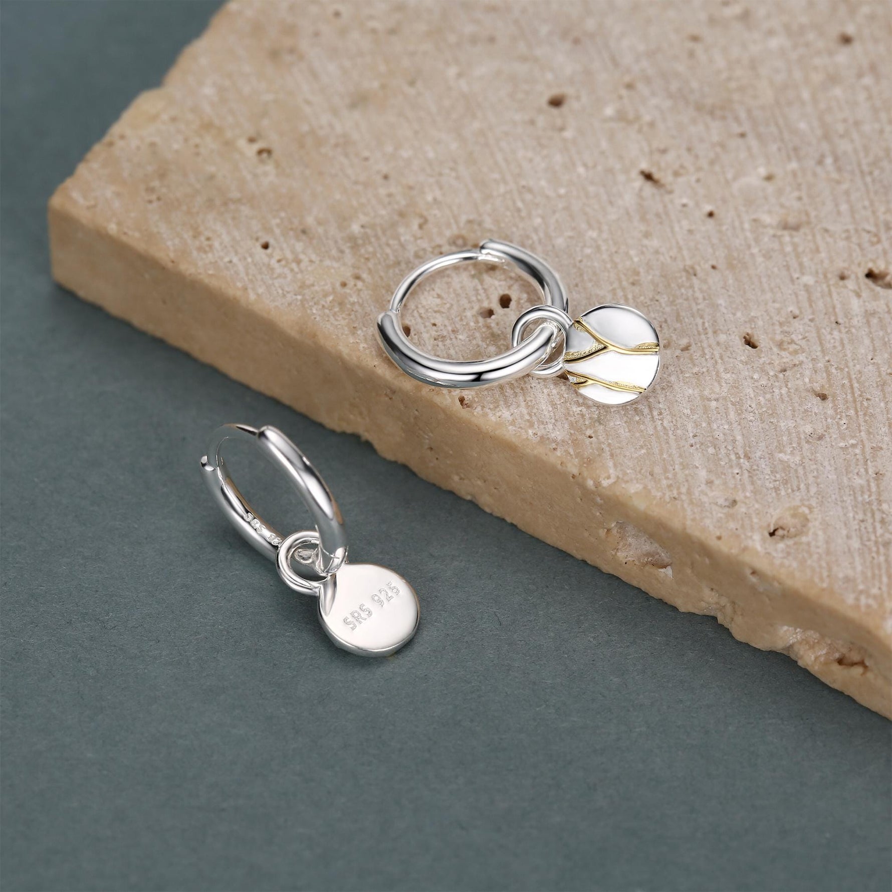 Sterling Silver Kintsugi Disc Earring Charms for Hoop Earrings